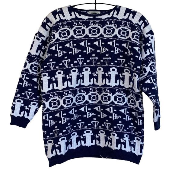 BABO Vintage Hand Knit Los Angeles Nautical Design Sweater One Size XL - Picture 7 of 7